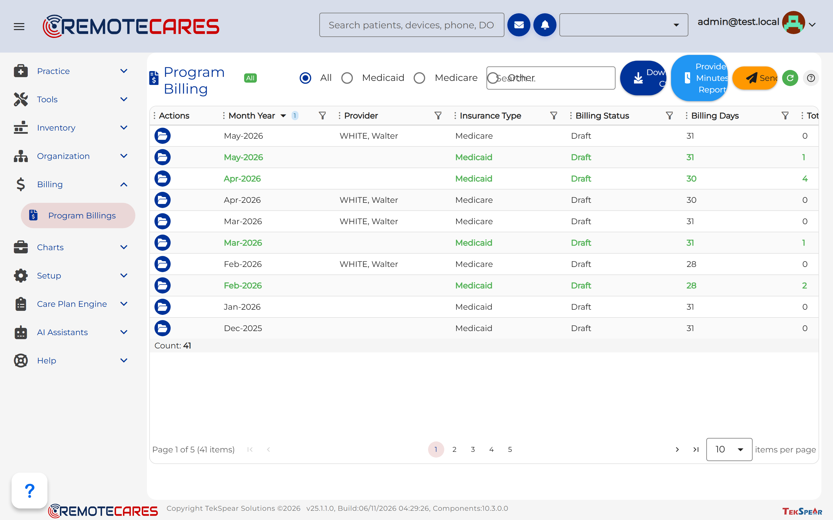 RemoteCares claims export for S9110 billing